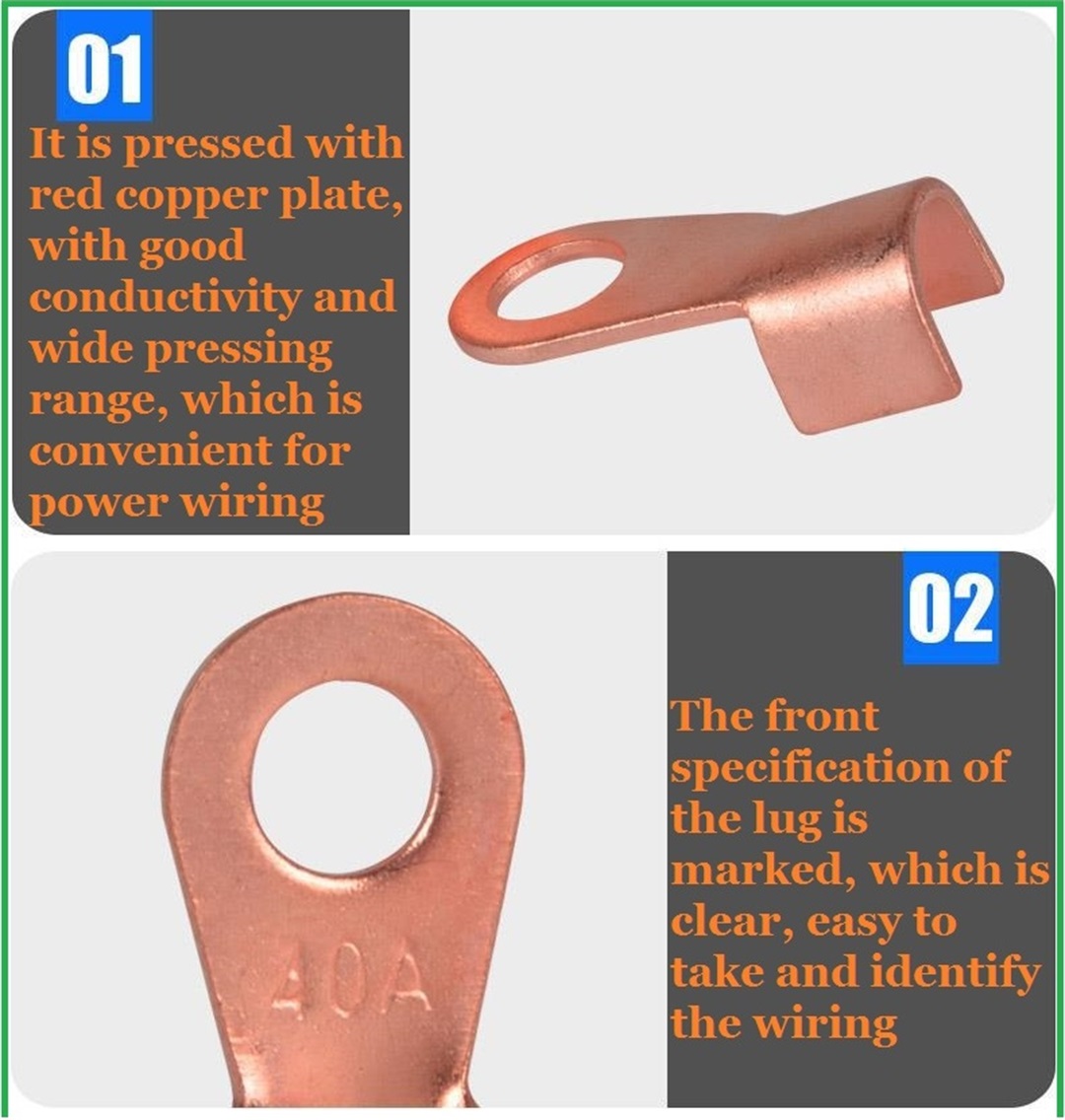 copper passing through terminal cable lugs