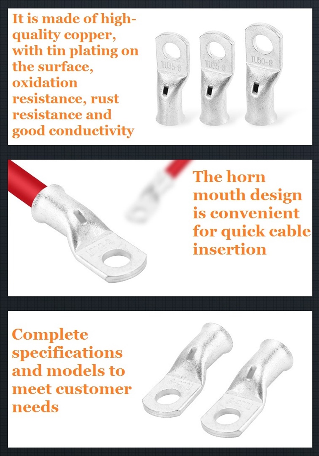 Bell mouth copper connecting termiinal  cable lugs